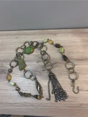 Chico's Green and Amber Beaded Tassel Belt